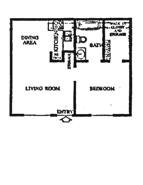 Floor plan for 1 bed, 1 bath, 467 sqft